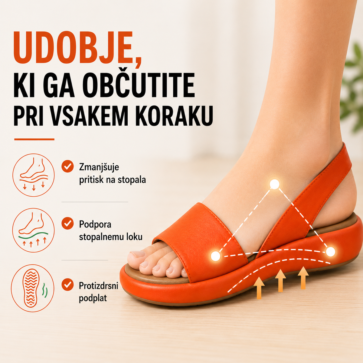 ⏰ Samo danes -50%!  👡 Udobni sandali z oporo za stopalni lok 🦶 Ergonomska zasnova za celodnevno udobje pri hoji ✅