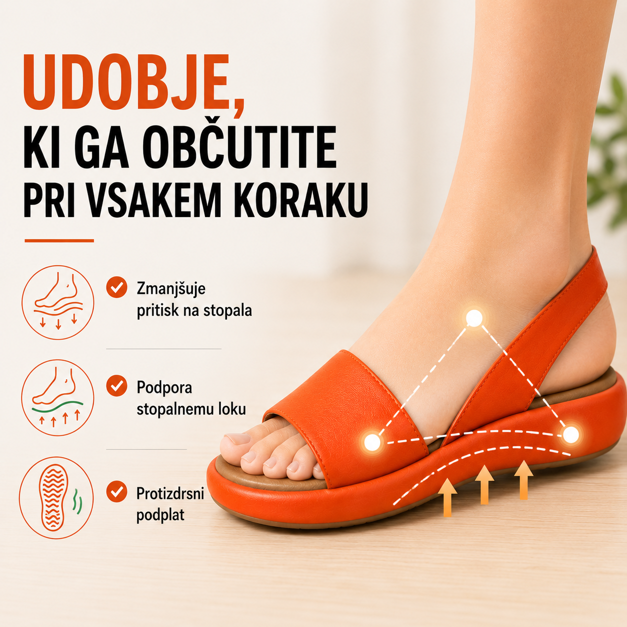 ⏰ Samo danes -50%!  👡 Udobni sandali z oporo za stopalni lok 🦶 Ergonomska zasnova za celodnevno udobje pri hoji ✅
