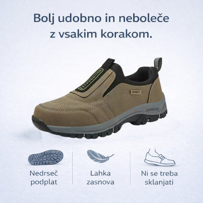 🎁Posebna ponudba, izkoristite 50 % popusta! Moški ročno šivani ortopedski semiš čevlji 🦶 Opora za stopalni lok za lajšanje bolečin. 💧 Vodoodporni in nedrseči.