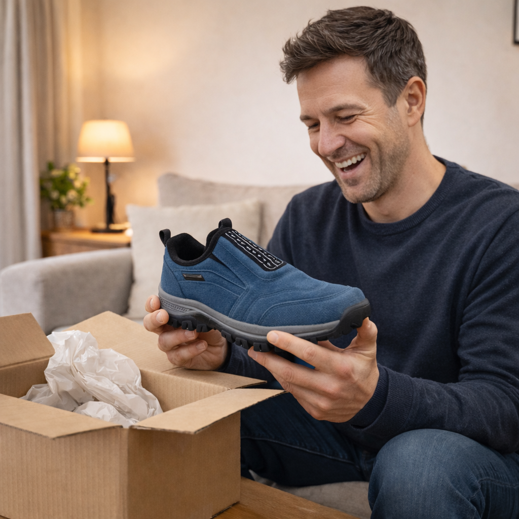 🎁Posebna ponudba, izkoristite 50 % popusta! Moški ročno šivani ortopedski semiš čevlji 🦶 Opora za stopalni lok za lajšanje bolečin. 💧 Vodoodporni in nedrseči.