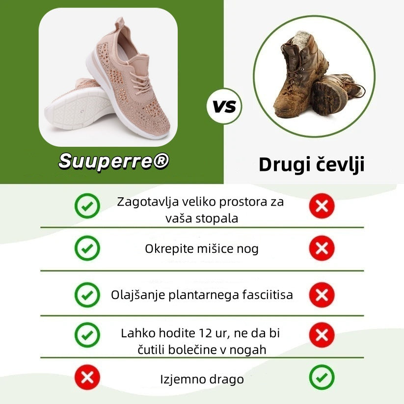 Ženski ortopedski čevlji Suuperre® | Ergonomsko oblikovani za lajšanje bolečin v hrbtu, sklepih in stopalih ter zagotavljajo vrhunsko udobje.