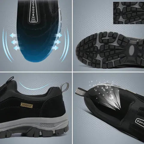 🎁Posebna ponudba, izkoristite 50 % popusta! Moški ročno šivani ortopedski semiš čevlji 🦶 Opora za stopalni lok za lajšanje bolečin. 💧 Vodoodporni in nedrseči.